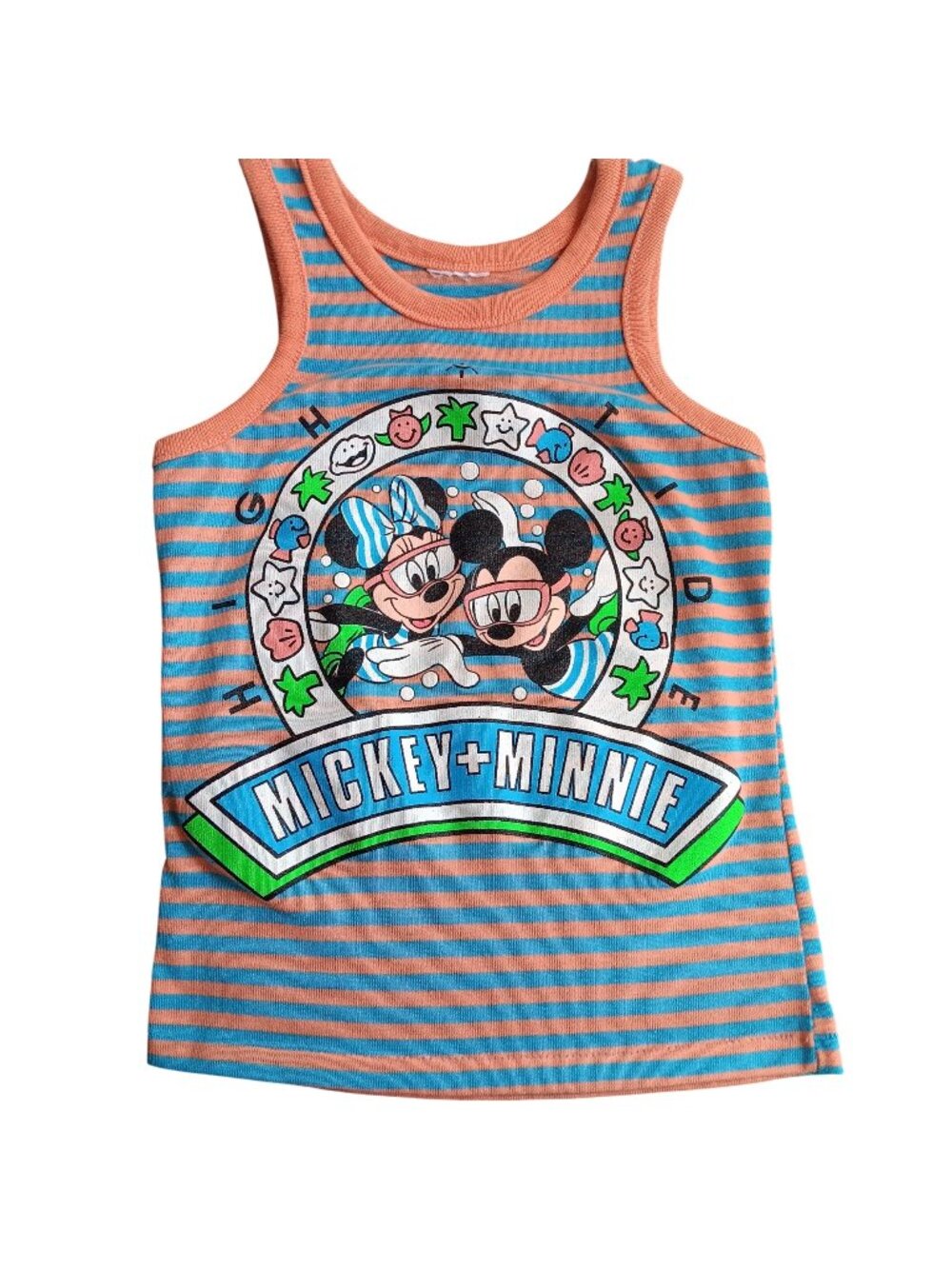 Vintage Girls 5 5T 1980's Mickey & Minnie Kids Striped Tank Top Single Stitch